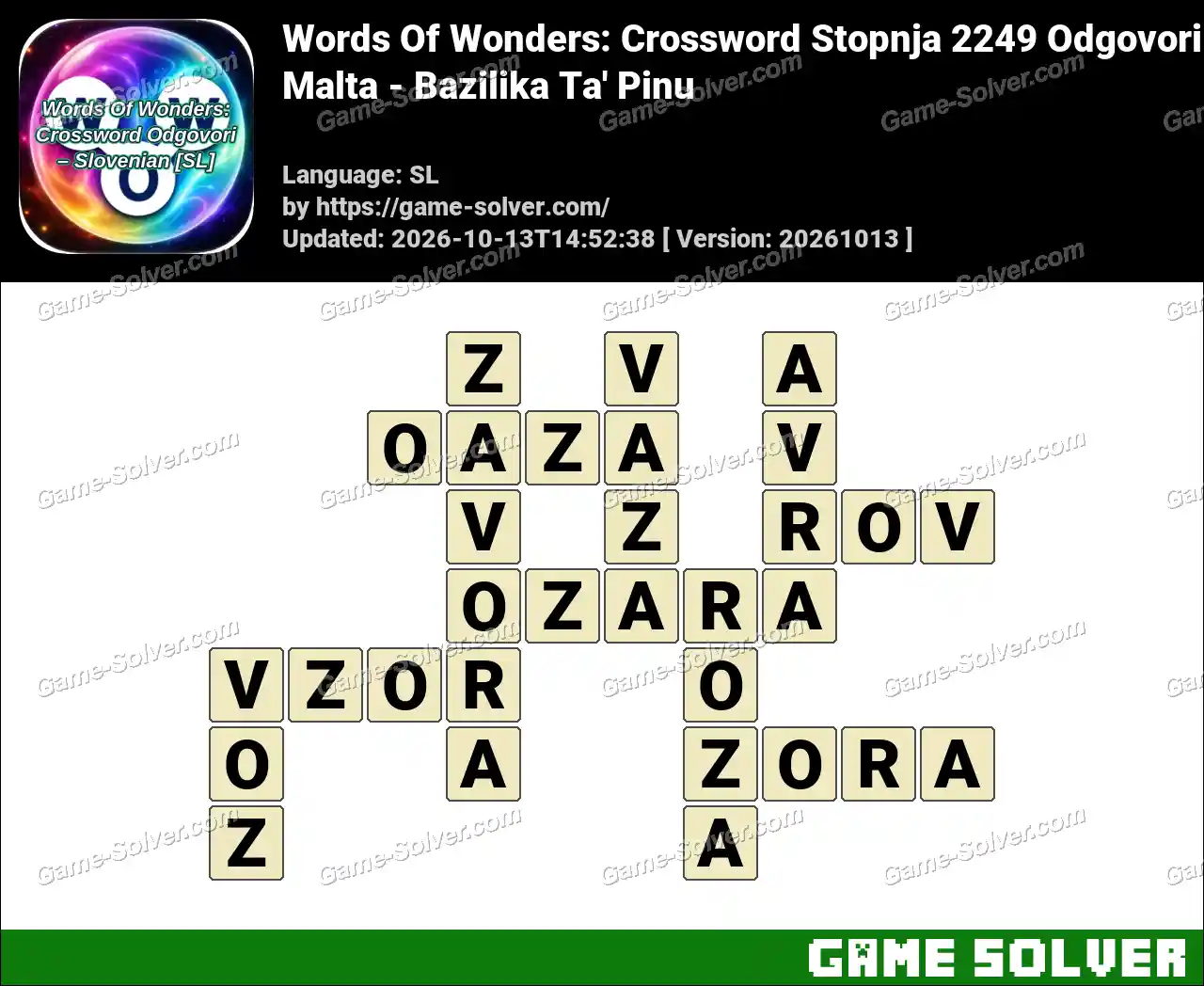 Words Of Wonders: Crossword Stopnja 2249 Odgovori – Malta – Bazilika Ta’ Pinu